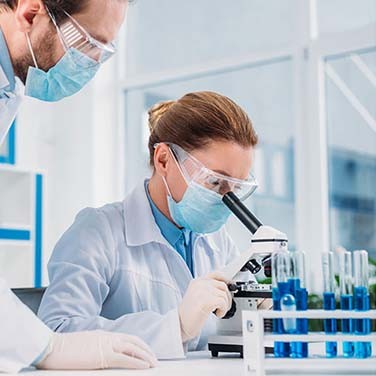 Wissenschaftler schauen durch ein Mikroskop